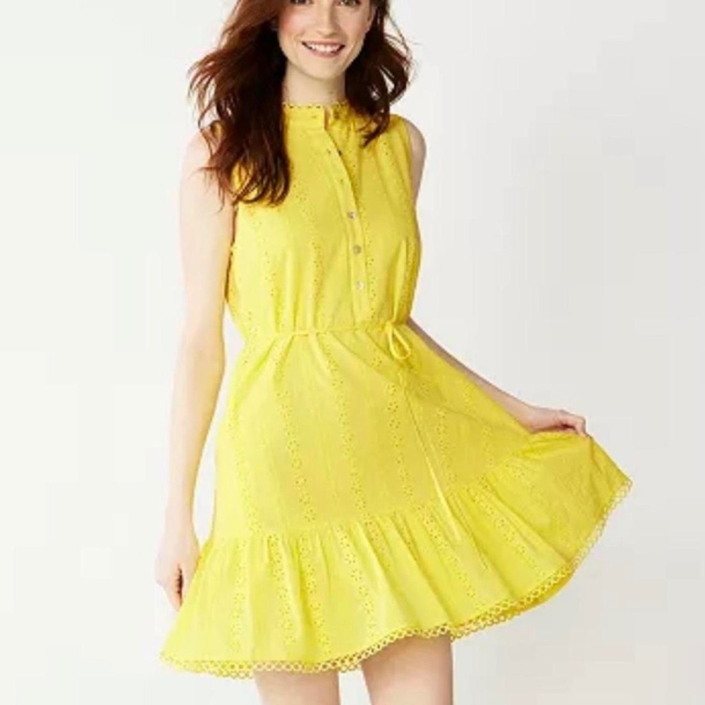 Draper James RSVP Light Yellow Button Front Eyelet Trim Dress